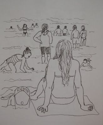 People On The Beach Drawing, Beach Sketches, Drawing 101, Pen Sketches, Painting Family, Beach Drawing, Human Figure Sketches, Sketches Of People, Figure Sketching