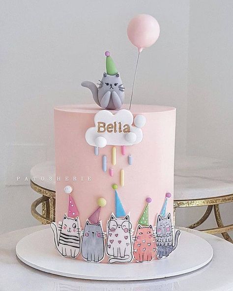 Doodle Cake, Kitten Cake, Teenager Party, Cakes Simple, Birthday Cake For Cat, Mini Torte, Making Cakes, Happiest Birthday, Cake Boards