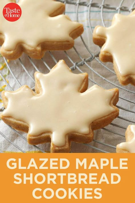 Shortbread Tea Bag Cookies, Maple Glazed Shortbread Cookies, Thanksgiving Shortbread Cookies, Maple Shortbread Cookies, Maple Shortbread, Maple Cookies, Maple Recipes, Thanksgiving Desserts, Savoury Cake