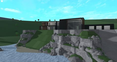 Bloxburg Ocean House, Hill Side Bloxburg Houses, Hill Side House Bloxburg, Bloxburg Waterfall, Hillside Mansion Bloxburg, Bloxburg Hillside House, Modern Mansion On Hill Bloxburg, Bloxburg Hillside Mansion, Bloxburg Modern Mansion