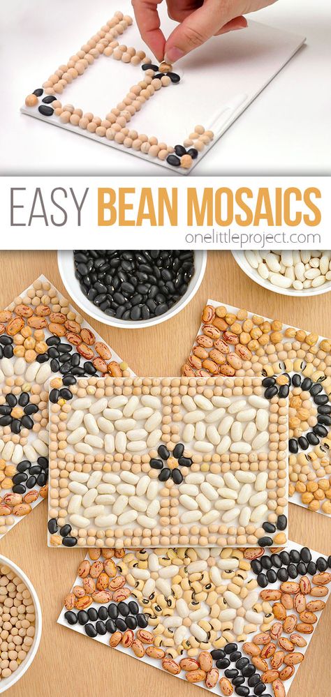 Photo of bean mosaic Mosaic Crafts For Adults, 3rd Grade Mosaic Art, Older Elementary Crafts, Bean Art Projects, Mosiac Art For Kids Craft Projects, Arts And Craft Activities For Middle School, Dried Bean Mosaic, Dried Bean Crafts, 2nd Grade Mosaic Art