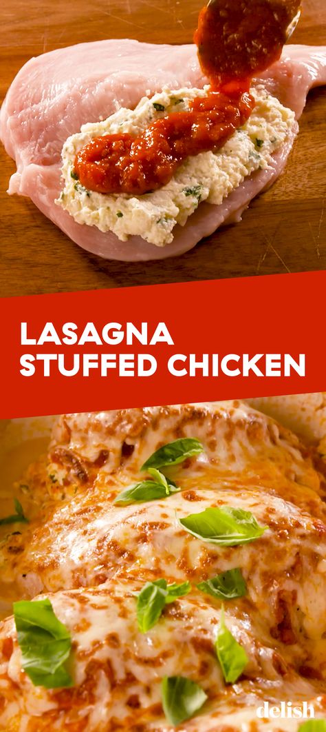 Lasagna Stuffed Chicken, Plats Ramadan, Meal Prep Plans, Resep Diet, Yummy Chicken Recipes, Stuffed Chicken, Favorite Comfort Food, Alfredo Sauce, Side Salad