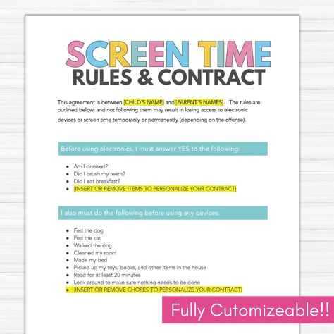 The Screen Time Rules and Contract is the perfect tool to establish boundaries for playing video games, using the computer, or having fun on a tablet.  It is the perfect tool for parents who want to provide their children with a healthy and stimulating environment.  You and your child know what is expected and what happens to screen time if they break the rules.  Check out the entire Screen Time Reward System here: https://www.etsy.com/listing/1388425444/screen-time-checklist-how-to-earn-screen Screen Time Tickets, Screen Time Chart, After School Checklist, Screen Time Rules, Screen Time For Kids, Brush My Teeth, Reward System, Christmas Activities For Kids, Checklist Template