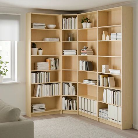 BILLY Bookcase, birch veneer, 84 5/8/53 1/8x11x93 1/4" - IKEA Bookshelves Ideas, Corner Shelf Ideas, Ikea 2015, Floor To Ceiling Bookshelves, Kura Bed, Ikea Bookshelves, Corner Bookshelves, Birch Veneer, Ikea Billy Bookcase