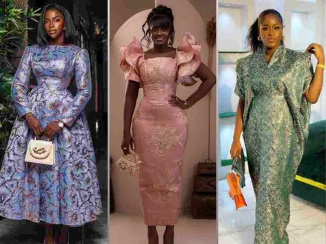 30+ Beautiful Brocade Material Styles for Ladies 2024 Brocade Asoebi Styles, Brocade Dress Styles, Material Styles For Ladies, Brocade Styles, Flare Gown Styles, African Print Styles, Material Styles, Yakoema Fashion, Nigerian Lace Styles