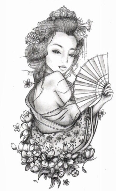 hình xăm geisha 34                                                                                                                                                                                 More Geisha Sketch, Tato Geisha, Tattoo Japonais, Japanese Geisha Tattoo, Geisha Drawing, Geisha Tattoos, Geisha Tattoo Design, Chris Garver, Geisha Tattoo