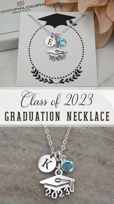 Antique silver toned Graduation Cap 2023 pendant necklace comes with a personalized initial charm and Preciosa birthstone.  This makes the perfect graduation gift!  Comes with silver anchor chain (14 to 36 inches) or key ring. Graduation Jewelry Ideas, Graduation Cap 2023, Class Of 2023 Graduation, Desert Roses, Charm Bookmark, 2023 Graduation, Graduation Jewelry, Graduation Necklace, Anchor Chain