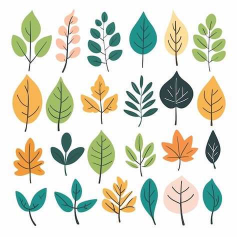 Set of autumn leaves fall leaf collectio... | Premium Vector #Freepik #vector #flat #design #leaves #illustration Leaves Graphic Design, Leaf Illustration Pattern, Packaging Moodboard, Leaf Character, Stylized Foliage, Shapes Of Leaves, Leaf Pattern Design, Leaf Vector, Leaf Collection