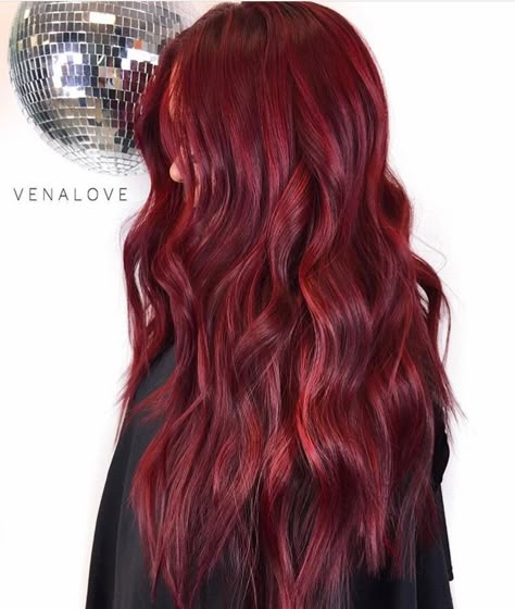 Red Hair With Depth, Sangria Red Hair Color, Dark Red Hair With Dimension, All Red Hair, Bordeaux Hair, Wavy Red Hair, Highlight Hair, Wine Hair, Red Hair Inspo