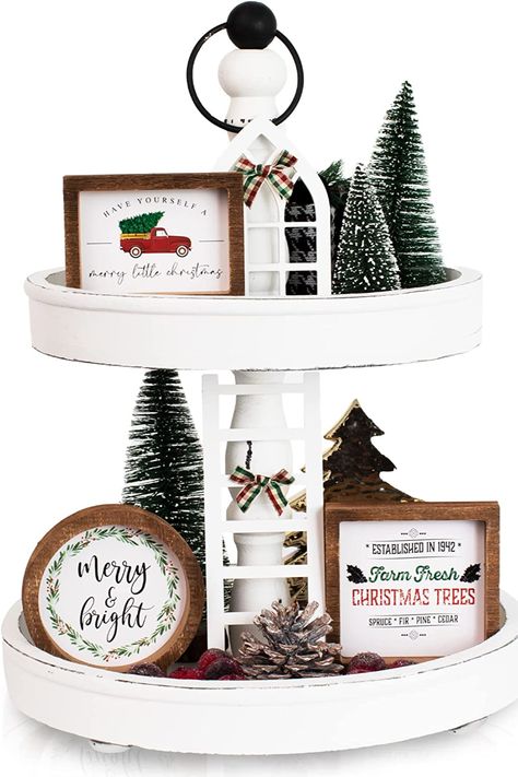 Farmhouse Tiered Tray Decor, Tiered Tray Stand, Valentine Centerpieces, Farmhouse Tiered Tray, Fall Tiered Tray Decor, Summer Centerpieces, Christmas Tray, Home Kitchen Decor, Modern Christmas Decor