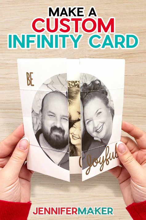 How To Make An Infinity Card With Never Ending Photos! - Jennifer Maker Jennifer Maker Christmas, Never Ending Cards, Photo Pop Up Card, Impossible Card, Infinity Card, Never Ending Card, Envelope Maker, Photo Cards Diy, Jennifer Maker