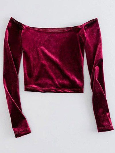 Off The Shoulder Cropped Velvet Top - BURGUNDY S Velvet Bustier, Velvet T Shirt, Slim Fit Crop Top, Velvet Crop Top, Velvet Fashion, Velvet Tops, Long Crop Top, Off Shoulder Tops, Fashion 2020