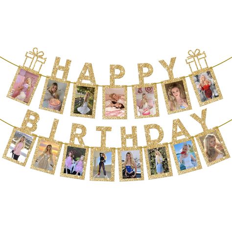 PRICES MAY VARY. LARGE - 10 FEET | GLITTER GOLD HAPPY BIRTHDAY BANNER WITH PHOTO BANNER : An alluring cursive happy birthday banner with a gold photo banner quoting "Happy Birthday" featured with gold elements, printed with gold glitter that adds the beauty and make it glitter birthday party sign, leaving a deep impression on guests when added with gold birthday decorations for men. This gold birthday banner for Men or picture banner for birthday party is a perfect add on to your Happy Birthday Birthday Picture Banner, Gold Happy Birthday Banner, Gold Birthday Banner, Happy Birthday Photo, 80th Birthday Decorations, Gold Birthday Decorations, Gold Happy Birthday, 60th Birthday Decorations, 16th Birthday Decorations