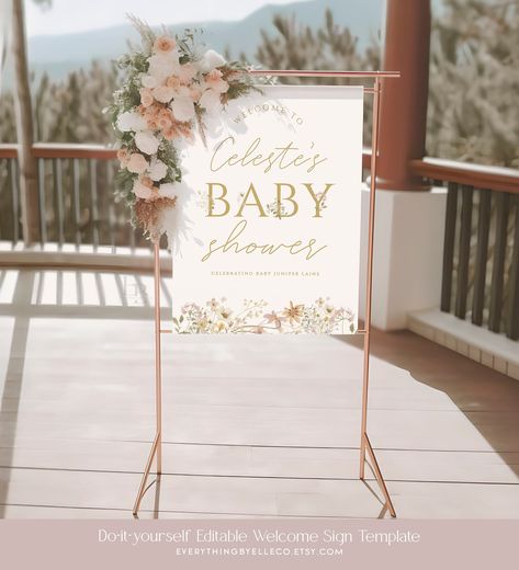 Link Edit, Mobile Editing, Wildflower Baby Shower, Baby In Bloom, Baby Shower Signs, Floral Baby Shower, Sign Templates, Floral Baby, Baby Shower Printables