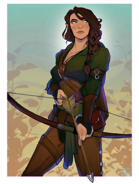 Female Ranger Dnd, Female Druid Dnd, Female Druid, Elf Ranger, Half Elf, Wood Elf, Bow And Arrow, Dungeons And Dragons Characters, Dnd Art