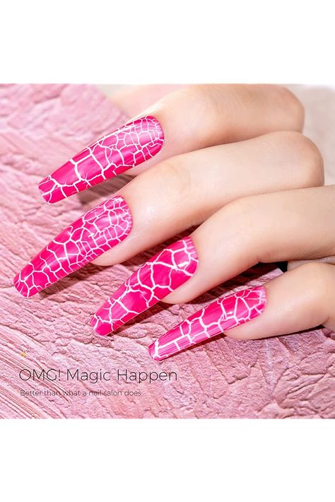 BURANO Crackle Gel Nail Polish, Cracked Nail Polish Black Color   White Gel Nail Polish 2 Bottles Set Air Dry UV LED Lamp Needed (Pink) Crackle Nail Designs, Cracked Nail Polish, Crackle Nail Polish, Cracked Nails, Crackle Nails, Nails Inspiration Spring, White Gel Nails, Pink Nail Designs, Nail Polish Designs