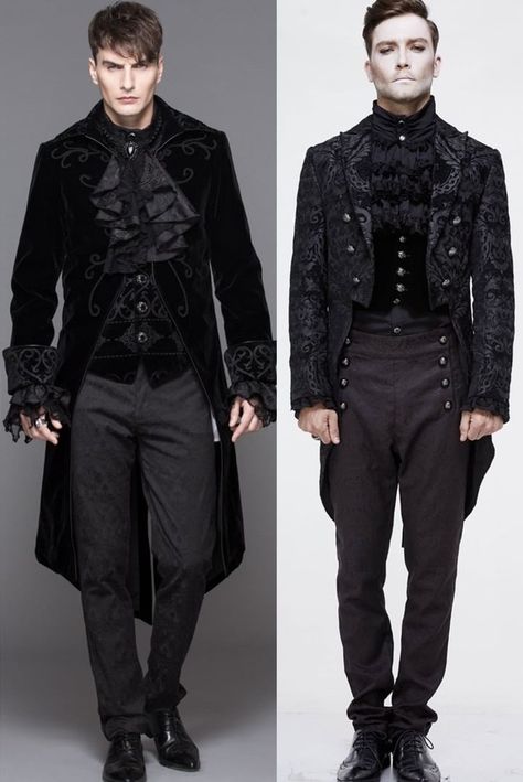 Victorian Gothic Male Outfit, Formal Goth Outfits Men, Victorian Gothic Suit, Gothic Prom Suit, Male Gothic Outfits, Masquerade Ball Outfits For Men, Vampire Tuxedo, Romantic Goth Male, Goth Tuxedo