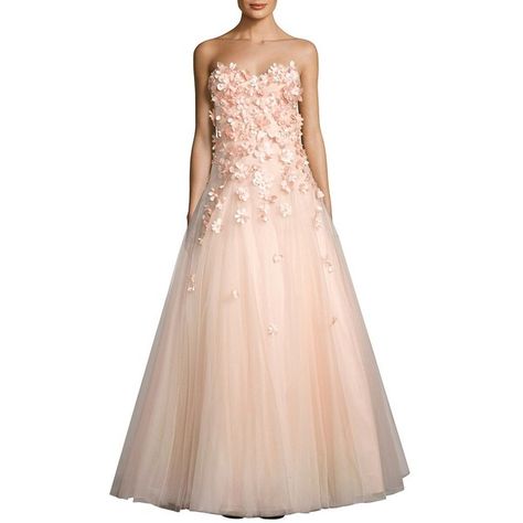 Basix Black Label Strapless Floral Gown ($443) ❤ liked on Polyvore featuring dresses, gowns, floral applique gown, strapless dresses, circle skirt, floral ball gown and pink floral dress Blush Evening Dress, Pink Skater Skirt, Floral Evening Gown, Basix Black Label, Floral Ball Gown, Pink Evening Gowns, Floral Evening Dresses, Floral Applique Dress, Floral Skater Skirt