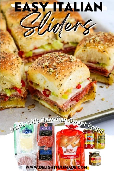 The Best Italian Sliders on Hawaiian Rolls Recipe Hawaiian Rolls Recipe, Easy Sliders, Sliders On Hawaiian Rolls, Hawaiian Roll Sandwiches, Italian Sliders, Sliders Recipes Hawaiian Rolls, Hawaiian Buns, Easy Slider Recipes, Hawaiian Roll Sliders