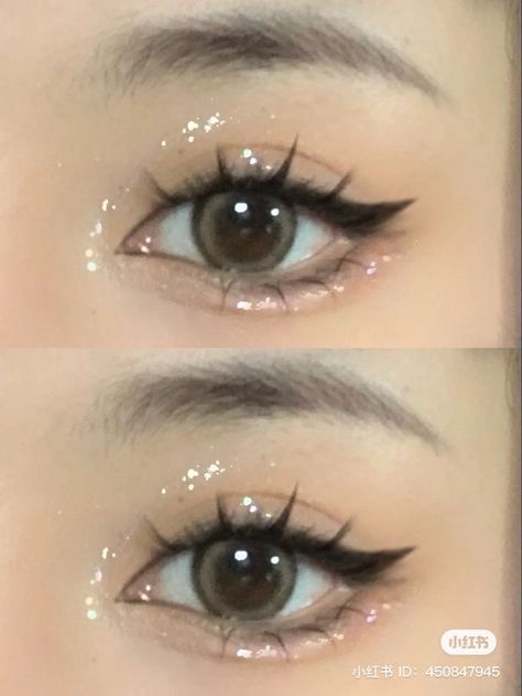 Eyeshadow Creative, Douyin Eye Makeup, Cottagecore Makeup, Sparkle Eye Makeup, Feminine Tips, Creative Eyeliner, White Eye Makeup, Idol Makeup, Siren Eyes