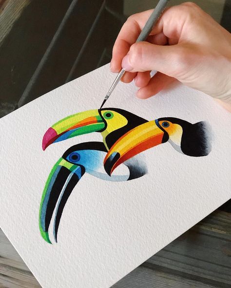 Watercolor Toucan, Tropical Bird Art, Keel Billed Toucan, Toucan Art, Toco Toucan, Toucan Bird, Tropical Bird, Gouache Art, Art Tropical