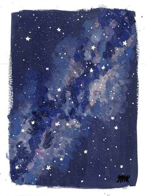 Space Room Inspiration, Aesthetic Colorful Paintings, Simple Night Sky Painting, Star Night Drawing, Outer Space Artwork, Blue Wall Room Decor, Space Art Simple, Canvas Painting Ideas Space, Space Poster Aesthetic