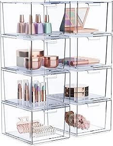 Sorbus 8 Pack Makeup Organizer - Clear Stackable Acrylic Drawer Organizer for Vanity, Bathroom, Undersink, Cabinets, Jewelry, Stationary, Plastic Storage Bins for Office Organization and Storage Bathroom Organization Makeup, Acrylic Drawer Organizer, Makeup Storage Drawers, Acrylic Drawer, Medicine Cabinet Organization, Makeup Drawer Organization, Acrylic Drawers, Countertop Organizer, Efficient Storage