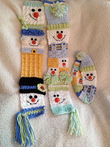 Snowman Scarf, Scarf Crochet, Ravelry, Gloves, Crochet, Hats, Christmas, Pattern