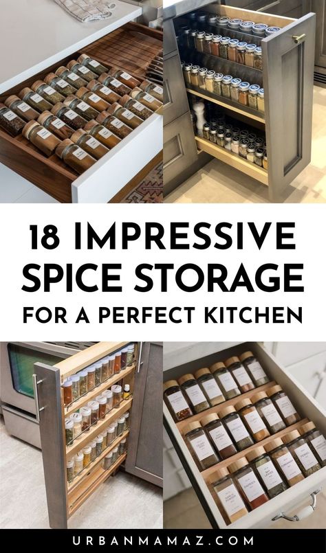 Kitchen Island Spice Storage, Unique Spice Storage, Spice Organizer Ideas, Kitchen Spice Storage Ideas, Spices Storage Ideas, Kitchen Bin Storage Ideas, Spice Storage Ideas Inside Cabinets, Kitchen Spices Storage Ideas, Island Spice Rack