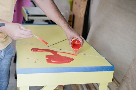 Office desk w: color infused epoxy top - pouring epoxy (click for more details) Epoxy Office Desk, Epoxy Desk Top Diy, Diy Epoxy Countertop Over Plywood, Epoxy River Desk, Epixy Desk, Jewelry Organizer Diy Wall, Epoxy Resin Bullet Table, Plywood Desk, Diy Desktop