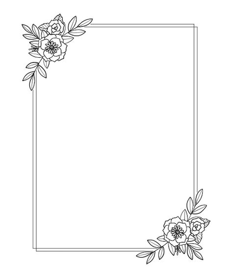 Side Background Design, Romantic Border Design, Floral Border Design Frames Hand Drawn, Flowers Frame Design, Drawing Frames Border, Border Flower Designs Drawing, Border Page Design, Flower Border Design For Project, Wedding Borders Frames