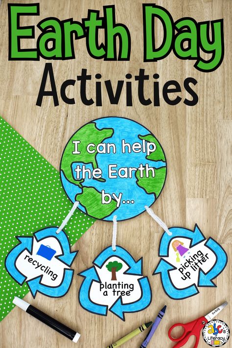 Kids will think, read, and write how they can help the Earth with a craft, emergent readers, writing prompts, and more Earth Day Activities! Go Green Project For School, Earth Day Crafts For Kids Elementary, Earth Day Projects For High School, Environment Day Activities For Kids, Earth Day Crafts Elementary, Earth Day Activities Elementary, Earth Week Activities, Earth Day Books, Environmental Crafts