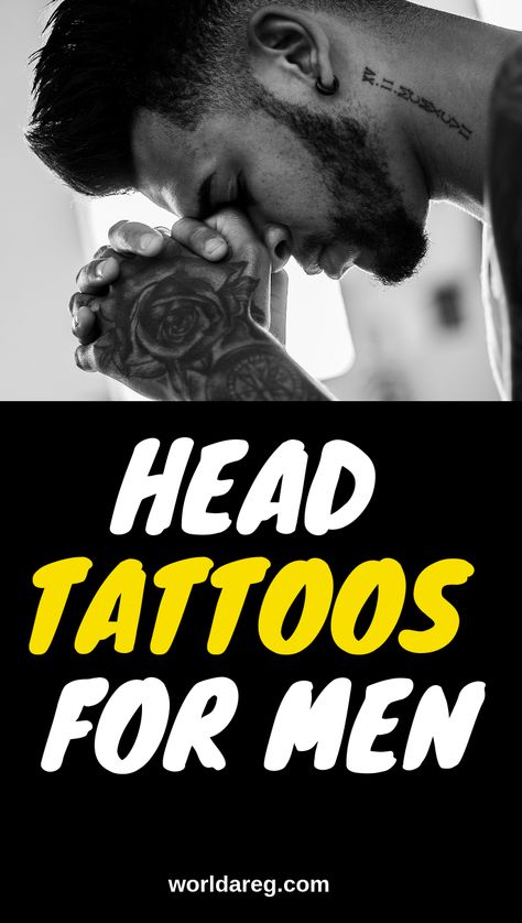 Head Tattoos For Men Bald Head Tattoos For Men, Japanese Head Tattoo, Small Head Tattoo, Head Tattoos For Men, Side Of Head Tattoo, Head Tattoo Men, Cool Face Tattoos, Head Tattoo Ideas, 46 Tattoo