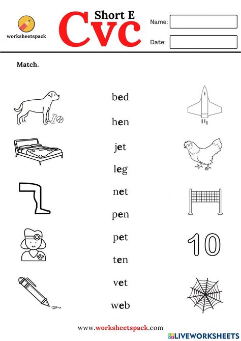 Short A Family Words Worksheet, Short E Words Worksheets, Sound Of E Worksheet, Cvc Short E Worksheets, E Phonics Worksheet, Short E Sound Worksheets, E Vowel Words Worksheet, Letter E Sound Worksheet, Cvc Words Short A