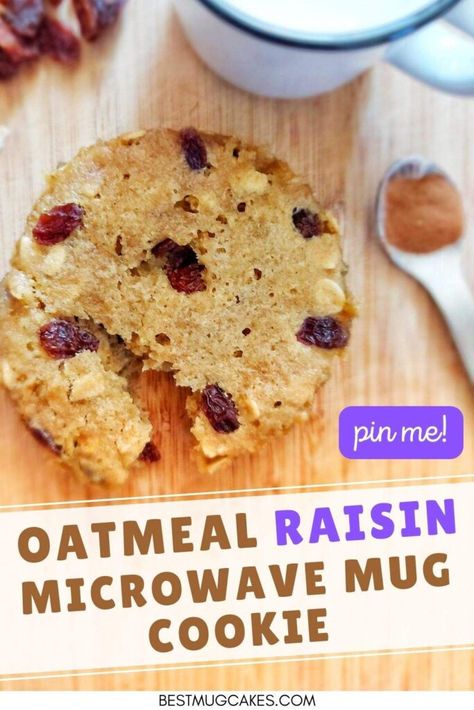 Oatmeal Raisin Cookie Mug Cake: Soft & Chewy - Looking for a quick fix to satisfy your oatmeal raisin cookie craving? Say hello to the oatmeal raisin cookie mug cake! This single-serving delight is ready in minutes and packed with all the cozy flavors you love. No need for baking trays or long waiting times—just mug, mix, and microwave for instant cookie bliss. Microwave Oatmeal Cake, Oatmeal Mug Cookie, Oatmeal Cookie In A Mug, Microwave Oatmeal Cookie, Cookie Mug Cake, Oatmeal Raisin Muffins, Oatmeal Raisin Bars, Microwave Oatmeal, Cookie Mug