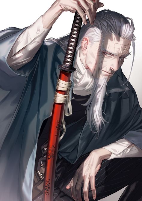 Samurai Concept, Pixiv Fantasia, Samurai Art, Character Design Male, Fantasy Rpg, Anime Drawings Boy, Manga Pictures, Male Art, Dnd Characters