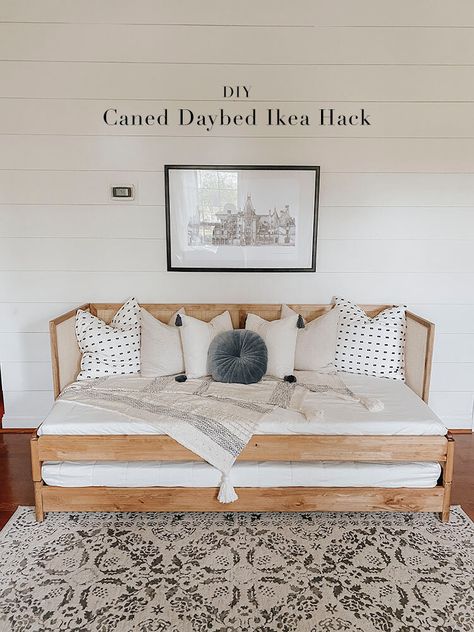 DIY Caned Sofa Daybed Ikea Hack — Megan Bell Daybed Ikea, Ikea Hack Lit, Ikea Utåker, Ikea Twin Bed, Ikea Daybed, Ikea Hack Bedroom, Ikea Bed Hack, Cama Ikea, Diy Sofa Bed