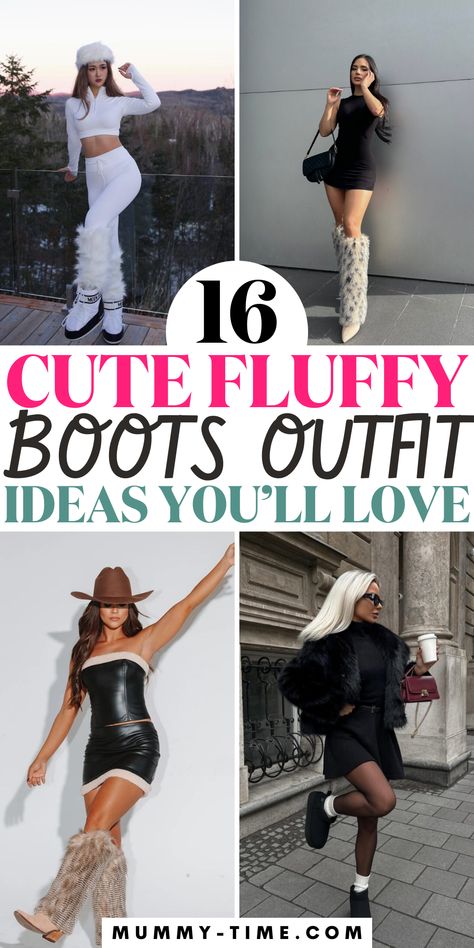 🎀 Discover how to rock fluffy boots with flair! Our article features outfit ideas that pair perfectly with your cutest fluffy boots. From skirts to jeans, find your look. 👗✨ Don’t forget to save this pin for fashion inspiration that keeps you cozy and chic! Boots With Feather Outfit, Faux Fur Boots Outfit, Big Boots Outfit, Sherpa Boots Outfit, Outfits With Fur Boots, Boot Heels Outfit, Fur Boots Outfit, Fur Boot Covers, Platform Boots Outfit