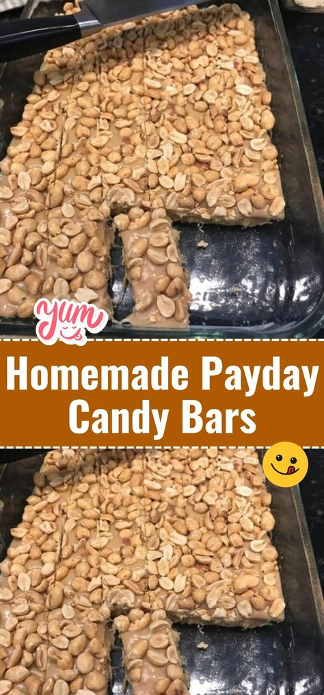 Homemade Payday Candy Bars Pay Day Candy Bar Recipe, Homemade Pay Day Candy Bars, Home Made Payday Bars, Copycat Payday Candy Bars, Diy Payday Candy Bars, Pay Day Bars Recipes, Homemade Payday Bars, Payday Candy Bar Recipe, Homemade Payday Candy Bars