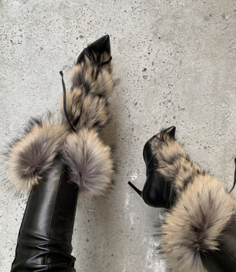 Fur Boot Heels, Winter Boots Heels, Fur Boots Heels, Boots With Fur, Boots Fur, Fur Decor, Fur Heels, Pu Boots, Spring Boots