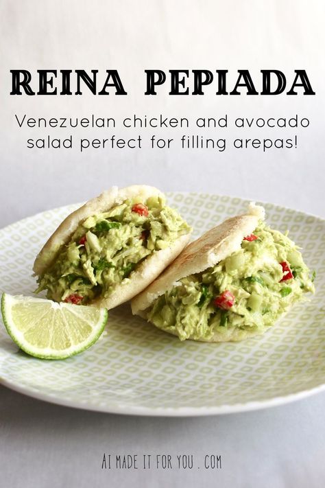 Reina pepiada is a Venezuelan chicken avocado salad perfect for filling arepas! It's so fresh and satisfying, you'll be making it again and again! #reinapepiada #arepa #arepas #glutenfree #avocado #chicken Venezuelan Chicken, Arepa Filling, Venezuelan Arepas, Venezuelan Recipes, Chicken Avocado Salad, Arepas Recipe, Colombian Recipes, Colombian Cuisine, Zesty Chicken