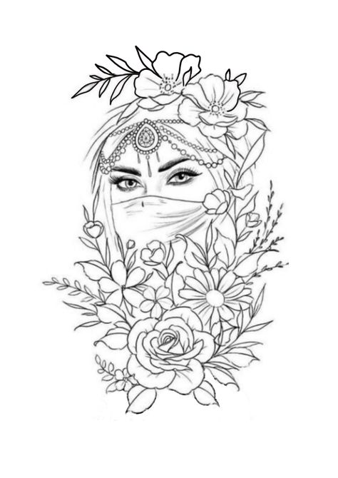 Floral Back Tattoos, Coloring Mask, Ear Tattoo Ideas, Girl Face Tattoo, Blue Rose Tattoos, Armband Tattoos, Airbrush Tattoo, Ear Tattoos, Color Drawing Art