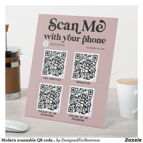 Modern scannable QR code networking Trendy sign Business Signs Outdoor, Qr Code Business, Phone Logo, Craft Booth Displays, Social Media Signs, Tabletop Signs, Craft Booth, Media Icon, Modern Typography