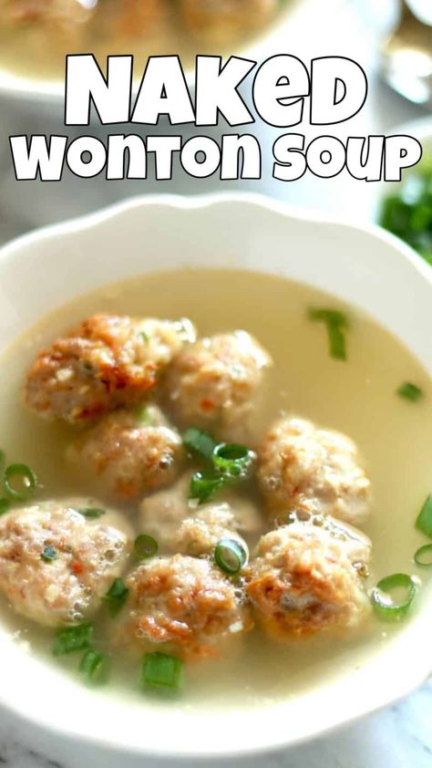 Naked Wonton Soup | Easy Keto Wonton Soup Recipe Gluten Free Wonton Soup, Keto Wonton, Wonton Soup Easy, Keto Chinese Food, Meatballs Keto, Gf Soups, Soup Cozy, Pork And Shrimp, Wonton Soup Recipe