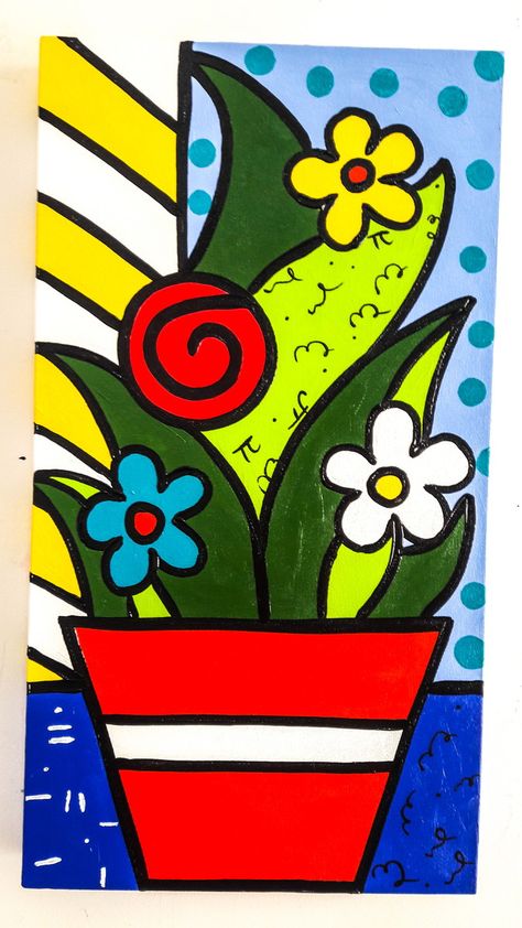 Pintado à mão pelo Artista Diego Almeida.  Pintada Também, nas laterais, dispensando molduras  Quadro Flores estilo Romero de Britto.  TAMANHO : 70x35 (Realizo outros tamanhos e modelos) .    Seja um formador de opinião consuma Arte, valorize sua compra. Romero Britto Art, Britto Art, Bright Art, Elementary Art Projects, Pop Art Painting, Art Drawings For Kids, Elementary Art, Whimsical Art, Rock Art