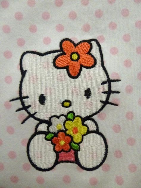 Hello kitty embroidery design Embroidery Hello Kitty, Hello Kitty Embroidery Designs, Sisters Embroidery, Idea Embroidery, Cartoon Embroidery Design, Sister Embroidery, Hello Kitty Embroidery, Cartoon Motifs, Kitty Embroidery