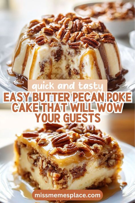 Reese's Poke Cake, Kentucky Butter Poke Cake, Polish Cake Recipes, Southern Pecan Caramel Cake, Cooktop Cove Recipes Dessert, Pecan Crunch Cake, Poke Cakes Recipes, Butter Pecan Poke Cake, Pecan Poke Cake