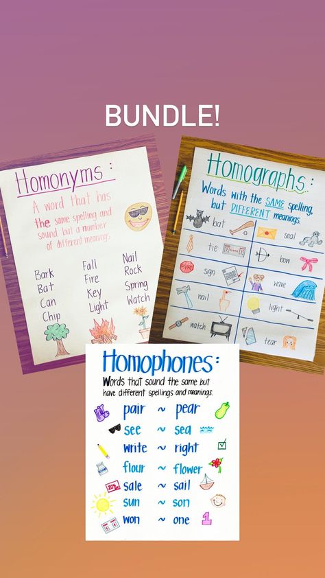 Homonyms Anchor Chart, Homographs Anchor Chart, Homophones And Homonyms, Homophones Anchor Chart, Colorful Images, Esl Teaching, Anchor Chart, Reading Fluency, Busy Teacher