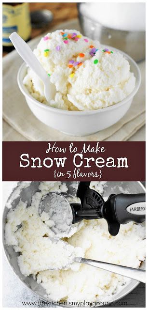 How to Make Snow Cream ~ in 5 different flavors for your next snow day! #snowcream #snowicecream #snowday #icecream   www.thekitchenismyplayground.com Snowday Food, Lime Ice Cream Recipe, Snowcream Recipe, The Kitchen Is My Playground, Snow Recipe, Homemade Peach Ice Cream, Boozy Ice Cream, Dessert Cravings, Homemade Strawberry Ice Cream