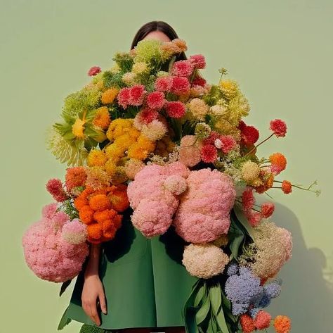 https://www.instagram.com/p/CuHknS6qv_s/ Real Flower Dress, Pastel Flowers Aesthetic, Flower Runway, Flower Editorial, Flora Photography, Whimsical Florals, Flower Shoot, Bouquet Colorful, Botanical Fashion